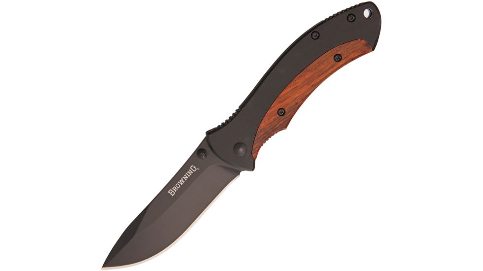 Browning Linerlock Folding Knife,3.5in,Stainless Steel,Standard Edge,Drop Point,Black Synthetic Handle BR136