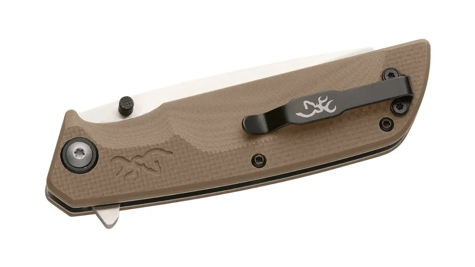 Browning Plateau Folding Knife, 3.25in, D2 High Carbon Steel, Cleaver, G10 Handle, N, 3220469