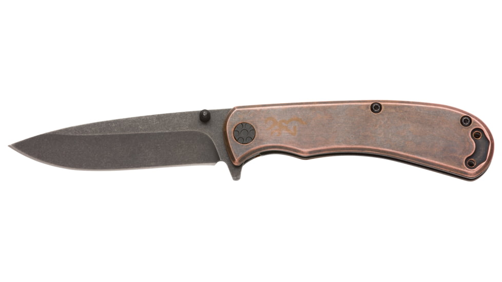 Browning Rivet Folder 3in Knife, Drop Point, D2 Steel Blade, Laminate Handle, Copper, 3220473