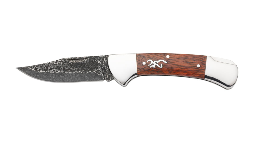Browning Stormy Pass Folding Knife, 3in, Damascus Steel, Clip Point, Brown Wood Handdle, 3220587B