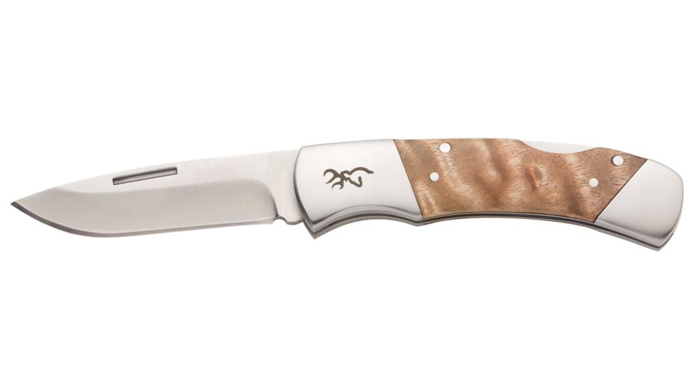 Browning Timber Folder 2 3/4in Knife, Drop Point, 12C27 Blade, Burl Wood Handle, 3220478