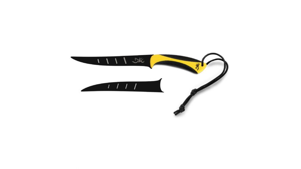 Browning White Water Fillet Knife,7.25in Steel Blade,Gold Polymer/Black Textured Handle 3220100