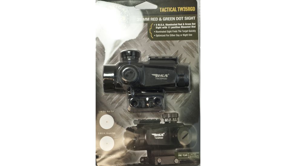 BSA Optics 35mm Tactical Weapon Red &amp; Green Dot, 5 MOA Dot, Black, 35mm TW35RDGDCP