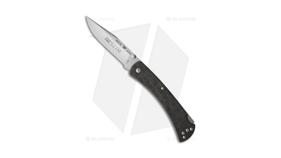 Buck Knives 110 Slim Pro Folding Knife, 3.75in, D2, Clip Point Blade, Micarta Black Handle, Steel/Black, 8.875in, BHQ-99928