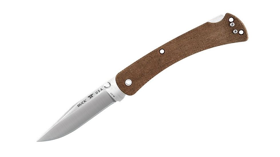 Buck Knives 110 Slim Pro Folding Knife, 3.75in, S30V Vanadium, Brown Micarta/G10 Handle 0110BRS4