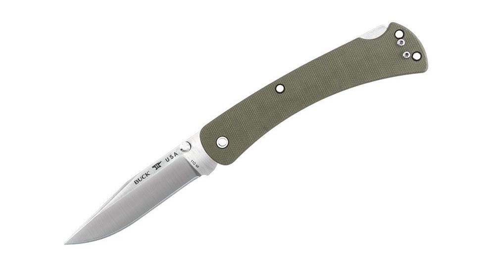 Buck Knives 110 Slim Pro Folding Knife, 3.75in, S30V Vanadium, Olive Drab Green Micarta/G10 Handle 0110ODS4