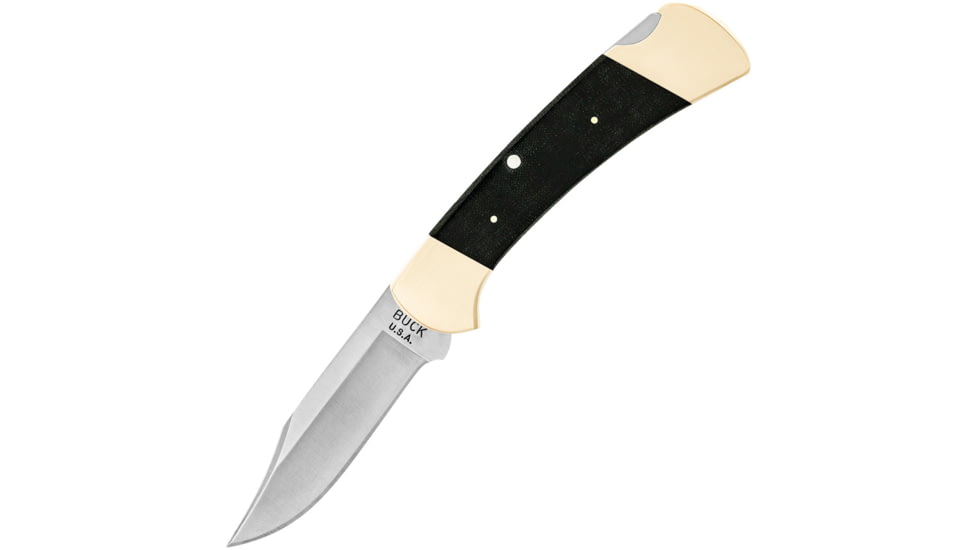 Buck Knives 112 Ranger Tribute Folding Knife, 4.25in Closed, 3in, 440C, Satin Clip Point Blade, Black Micarta Handle, Leather Sheath, 13311