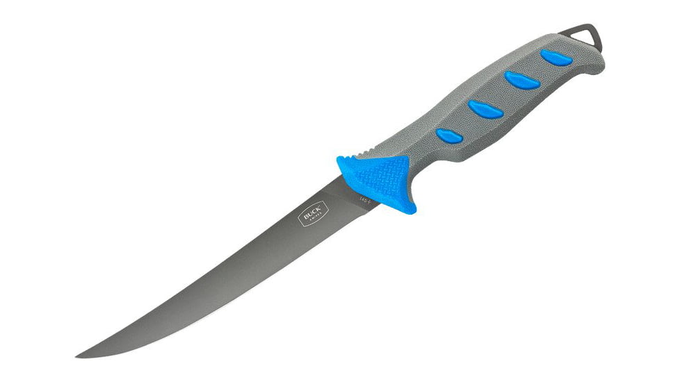Buck Knives 145 Hookset Fixed Blade Knives, 6in, 5Cr15MoV Steel, Straight, Fillet Shape, Blue/Gray Saltwater, Nylon Handle, 0145BLSB/13271