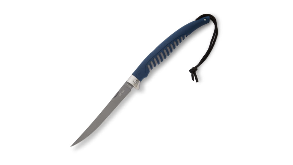 Buck Knives 220 Silver Creek Folding Fillet Knife, 6.5in, 420J2 Stainless Steel, Straight Back Blade, TPE, Blue Handle, 0220BLSB/3201