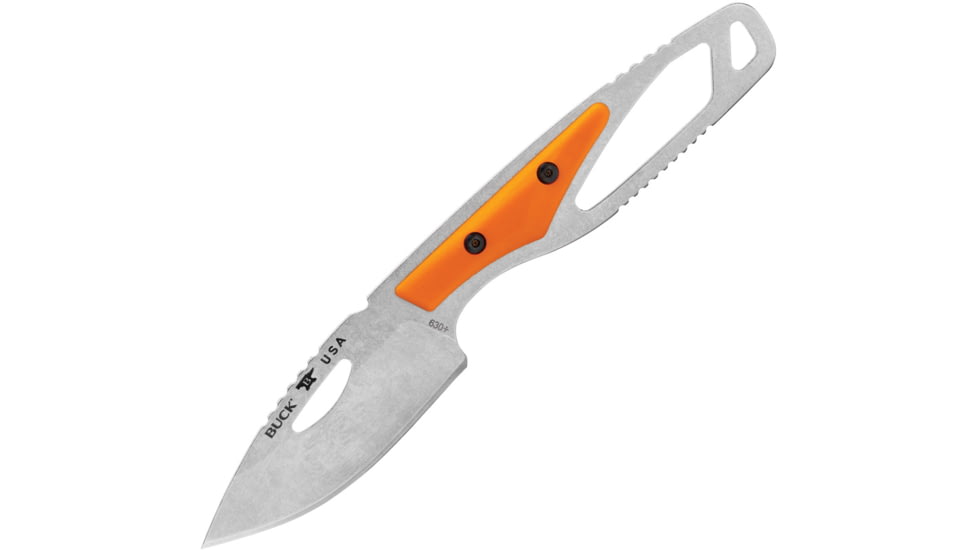 Buck Knives 630 Paklite 2.0 Hide Fixed Blade Knife, 6.75in Overall, 2.75in, Stonewash 420HC Stainless Steel Blade, Drop Point Blade, Orange GFN Handle, Black Polypropylene Belt Sheath, 13499