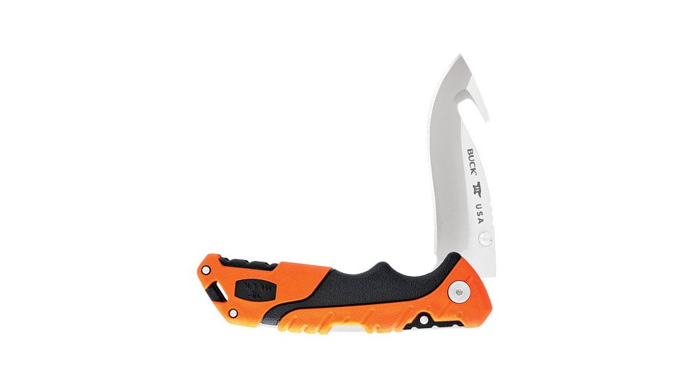 Buck Knives 660 Pursuit Pro Large FoldingKnife, 3.6in S35VN Guthook Satin Blade, Versaflex Orange/Black Handle, 12755