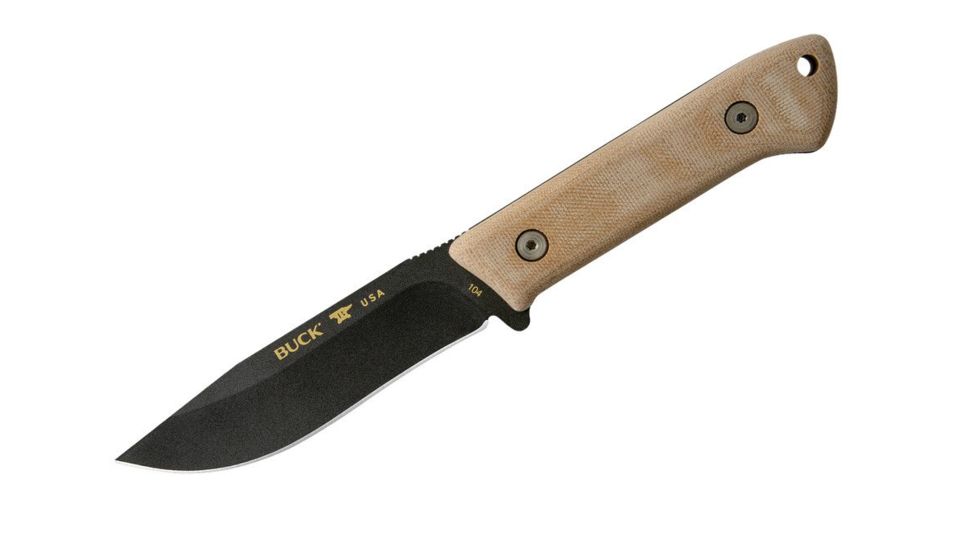 Buck Knives Compadre Camp Fixed Blade Knife, 4.5in, 5160 Steel, Natural Canvas Micarta Handle 0104BRS1
