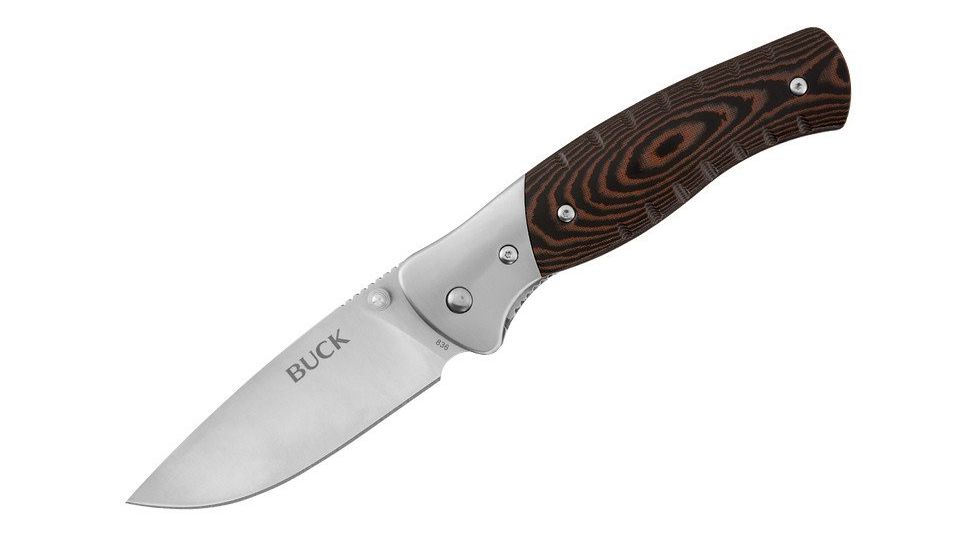Buck Knives Selkirk Folding Knife, 3.88 in, 420HC Stainless Steel, Drop Point Blade, CNC contoured Micarta, Brown/Black Handle, 0836BRSB/10678