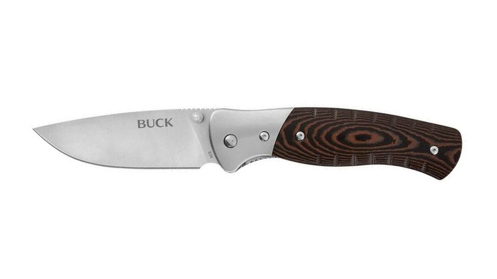 Buck Knives Selkirk Folding Knife, 3.88 in, 420HC Stainless Steel, Drop Point Blade, CNC contoured Micarta, Brown/Black Handle, 0836BRSB/10678