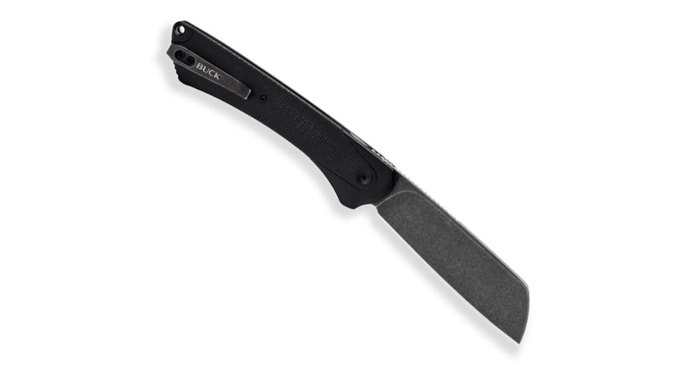 Buck Knives SW HiLine XL Folding Knife w/ Aluminum Bolsters, 5.13in Closed, 3.75in, D2 Tool Steel, Black Stonewash Cleaver Blade, Black Canvas Micarta Handle, 13553