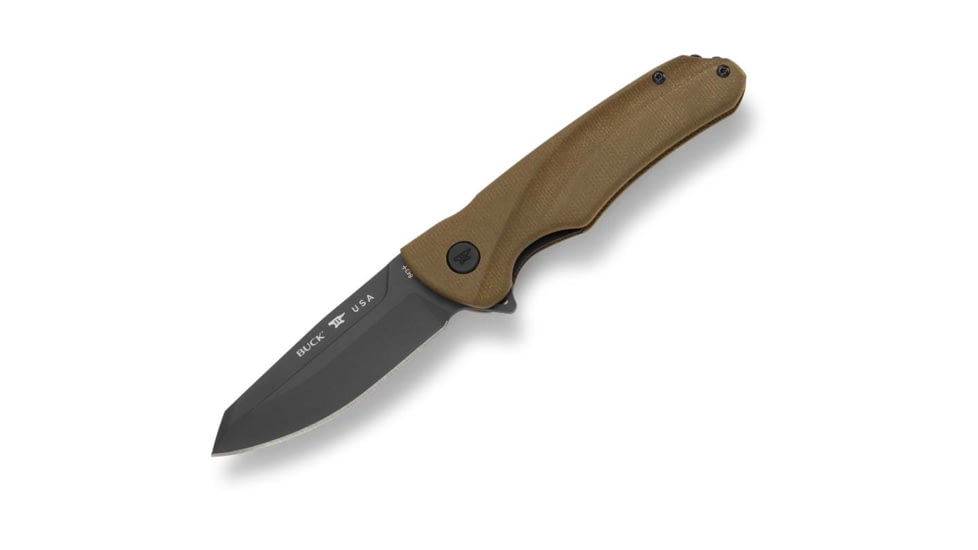 Buck Knives Sprint Ops S45VN Micarta Folding Knife, 4.25in Closed, 3.13in, S45VN, Black Cerakote Reverse Tanto Blade, Green Canvas Micarta Handle, 0843GRS