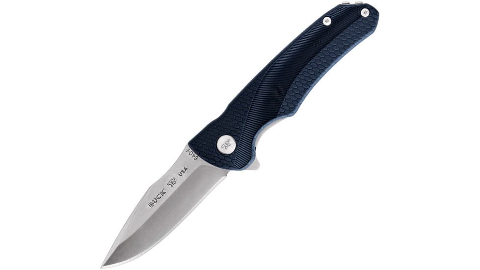 Buck Knives Sprint Select Linerlock Folding Knife, 3.13 in, stonewash finish 420HC stainless steel, drop point Blade, Blue textured glass filled nylon Handle, 0840BLSB/12866