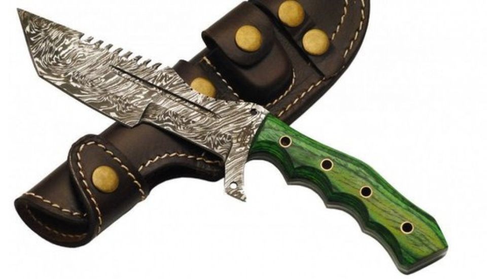 BucknBear Damascus Tanto Tracker with G10 Handle, Green/Silver, BNB1227TT