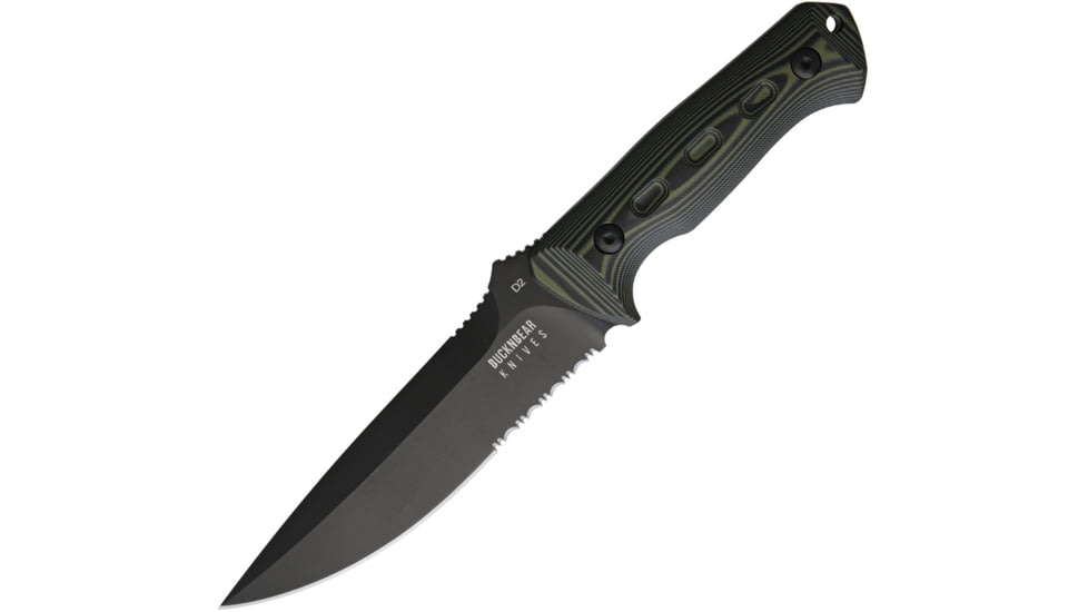 BucknBear Green Mean Fighter Fixed Blade Knife, 8.5in Overall, 4.25in 256 Layer Damascus Steel Blade, Black/Green G10 Handle, SS Bolster, Black Leather Belt Sheath, Black/Green, 51225