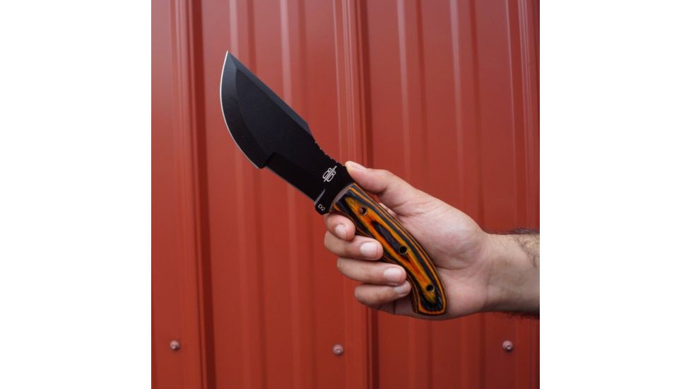 BucknBear Tactical Bushcraft Tracker with Maple Burl Handle, Black/ Orange, BNB2322BBT