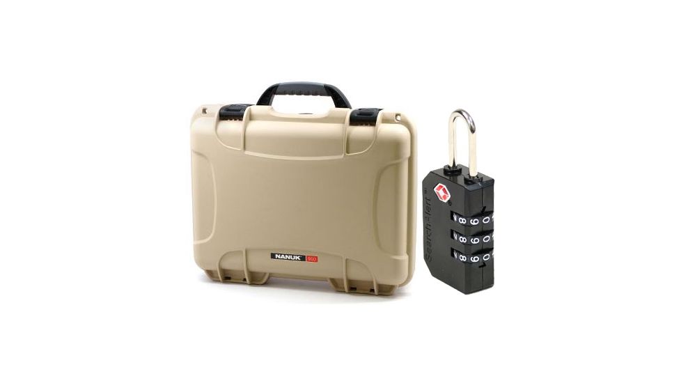 Nanuk 910 Hard Plastic Waterproof Case, Tan w/ 3 Part Foam Insert 910-1000 with Nanuk padlock w/logo 900-LOCK NANUK 910-1000-KIT1