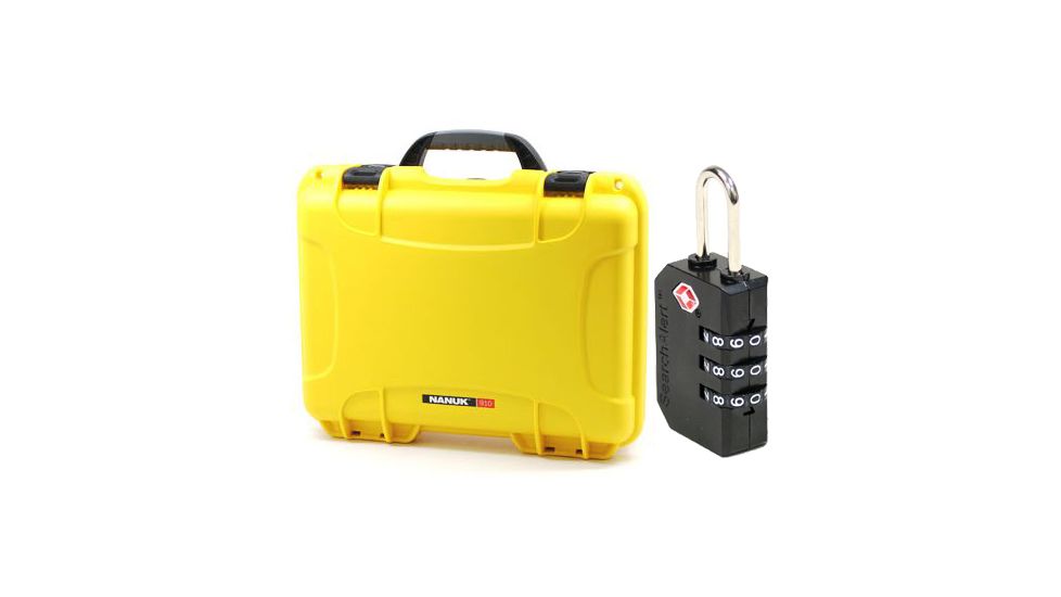 Nanuk 910 Hard Plastic Waterproof Case, Yellow w/  Part Foam Insert 910-1004 with Nanuk padlock w/logo 900-LOCK NANUK 910-1004-KIT1