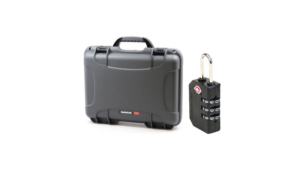 Nanuk 910 Hard Plastic Waterproof Case, Graphite w/ 3 Part Foam Insert 910-1007 with Nanuk padlock w/logo 900-LOCK NANUK 910-1007-KIT1