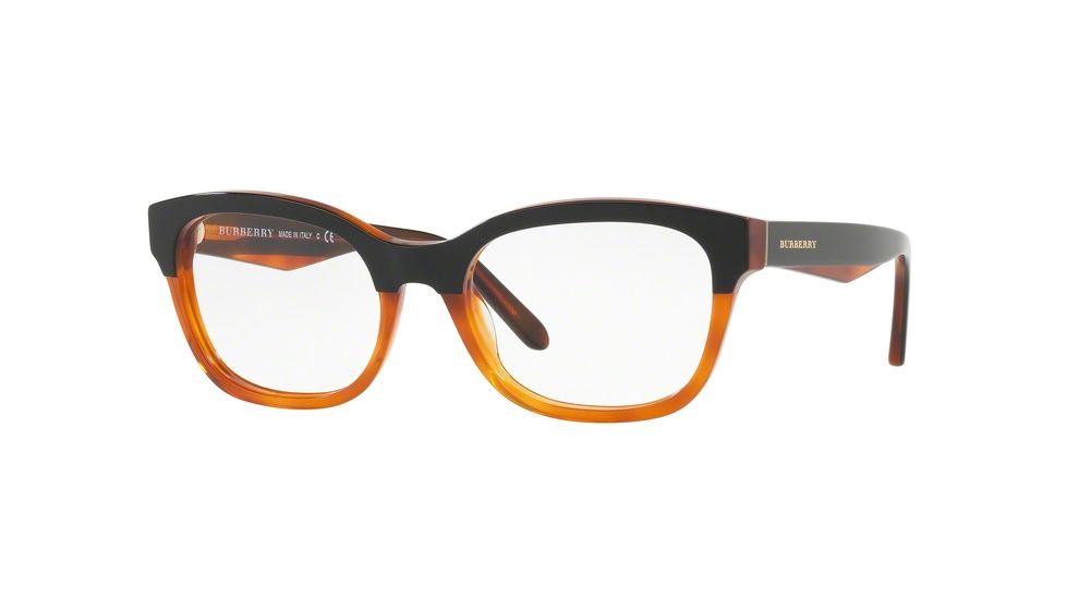 Burberry BE2257F Progressive Prescription Eyeglasses 3650-53 - Top Black On Amber Frame