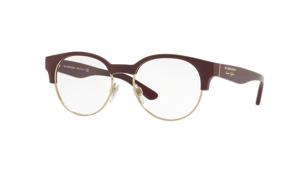 Burberry BE2261 Progressive Prescription Eyeglasses, 50mm, Bordeaux/light Gold, BE2261-3687-50-PRO