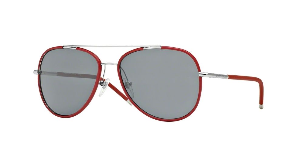 Burberry BE3078J Single Vision Prescription Sunglasses BE3078J-120487-57 - Lens Diameter 57 mm, Frame Color Silver/matte Red