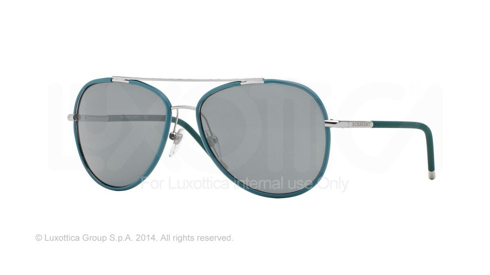 Burberry BE3078J Single Vision Prescription Sunglasses BE3078J-120587-57 - Lens Diameter 57 mm, Frame Color Silver/matte Green