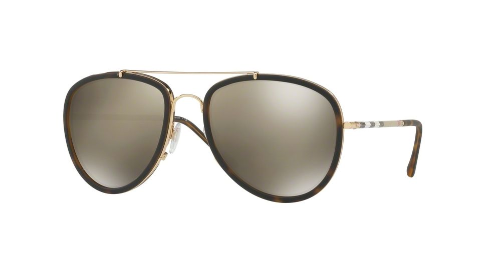 Burberry BE3090Q Single Vision Prescription Sunglasses BE3090Q-10525A-58 - Lens Diameter 58 mm, Frame Color Brushed Gold/mt Dark Havana
