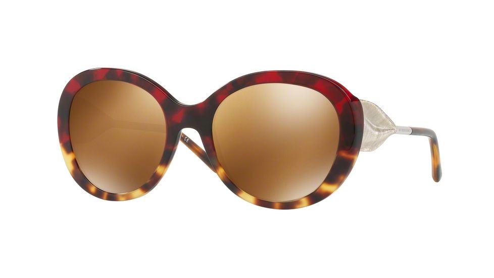 Burberry BE4191 Single Vision Prescription Sunglasses BE4191-36646H-57 - Lens Diameter 57 mm, Frame Color Red Havana/light Havana