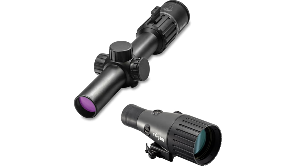 Burris RT-6 1-6x24 mm Rifle Scope, 30mm Tube, Second Focal Plane, Red Ballistic AR 5X Reticle, Matte, Black, TRYBE Optics Enhancer Rifle Scope Magnification Quadrupler, 200472-KIT2