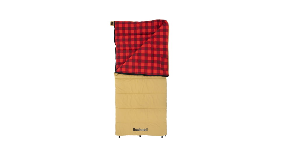 Bushnell 30F Rectangular Canvas Sleeping Bag, Tan/Red, 50069