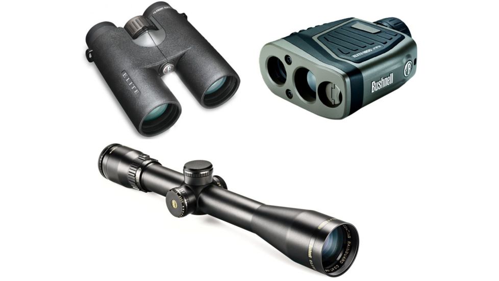 New Bushnell Elite E2 10x42 Roof Prism ED Glass Water Repellent Binoculars, Black 620142, Bushnell Elite 6500 2.5-16x42 Waterproof 30mm Rifle Scope, Fine Multi-X Reticle, Black, Bushnell Elite 1600 ARC 7x26 Waterproof Laser Rangefinder, Matte - 205110