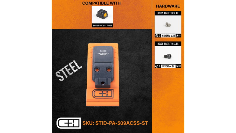 C&amp;H Precision Weapons Optics Adapter Plate Staccato Duo, Steel, Holosun 509 ACSS, STID-PA-509ACSS-ST