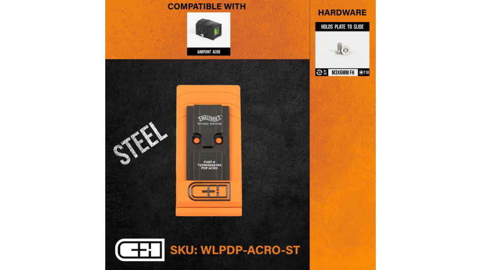 C&amp;H Precision Weapons Optics Adapter Plate Walther Defense Pdp 1.0, Aimpoint ACRO, WLPDP-ACRO-ST