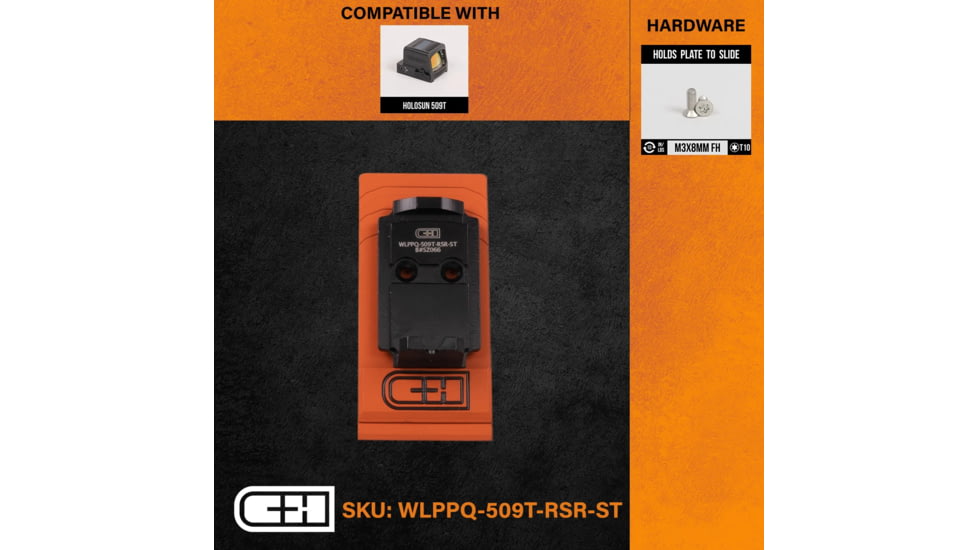 C&amp;H Precision Weapons Optics Adapter Plate Walther PPQ/Q4/Q5, Holosun 509T - Rear Sight Rear, WLPPQ-509T-RSR-ST