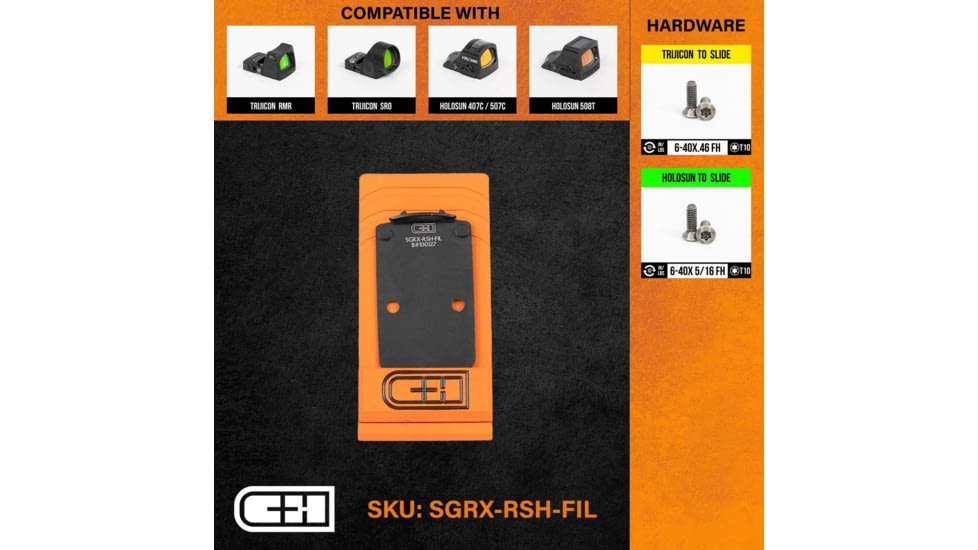C&amp;H Precision Weapons ROMEO1 Pro w/ RMR Holes Filler Plate, SIG Sauer P320 RX/X Series, Trijicon RMR/SRO, Holosun 407C/507C/508C/508T, Black, SGRX-RSH-FIL