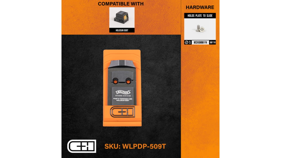 C&amp;H Precision Weapons Walther Defense PDP 1.0 to Holosun 509T Adapter Plate, Steel, WLPDP-509T-ST