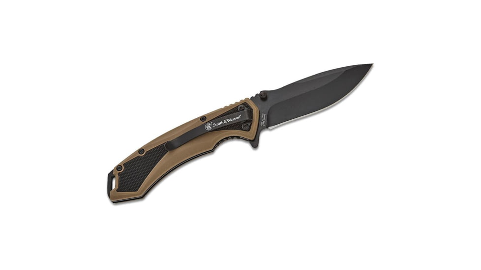 Old Timer Smith &amp; Wesson Extreme Ops Spring Assist Folding Knife 3-1/4 Drop Point Blade Black Tan Box 32FE6AB0, PF1209515