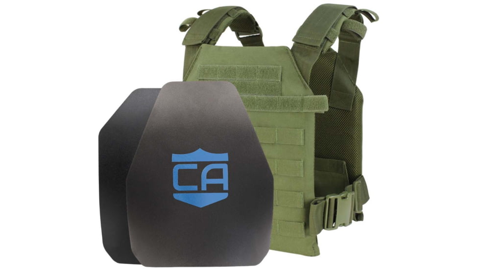 Caliber Armor AR550 Level III+ Active Shooter Response Package, Shoorers, SAPI Cut, OD Green, Medium/Extra Large, 19-AR550-ASRP-SAPI-SC-OD
