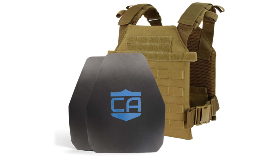 Caliber Armor AR550 Level III+ Active Shooter Response Package, Shooters Cut, Coyote Brown, Medium/Large, 19-AR550-ASRP-CB