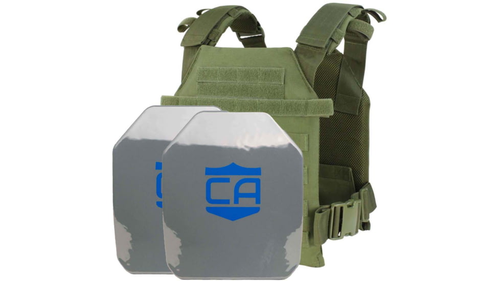 Caliber Armor AR550 Level III+ Quick Response Package w/PolyShield Spall Coat, SAPI Style, OD Green, Medium/2XL, 19-AR550-QRP-SAPI-SPC-OD