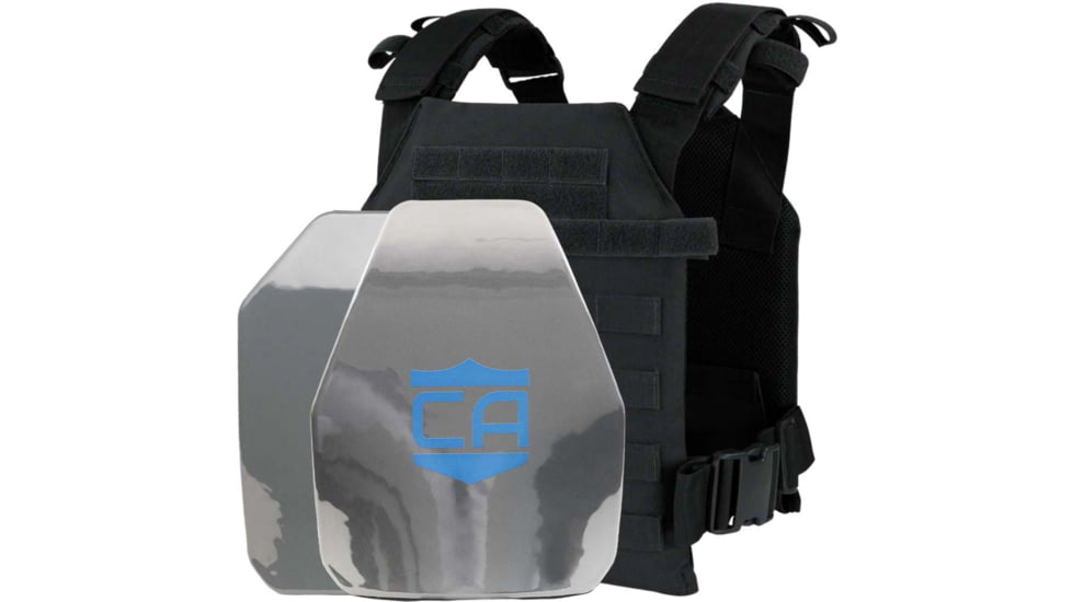 Caliber Armor AR550 Level III+ Quick Response Package w/PolyShield Spall Coat, SAPI Style + Shooter Cut, Black, Medium/2XL, 19-AR550-QRP-SAPI-SC-SPC-BK