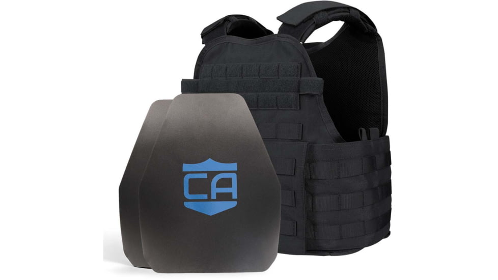 Caliber Armor AR550 Level III+ Body Armor and Condor MOPC Package, Shooters Cut, Black, Medium/2XL, 19-AR550-MOPC-BK