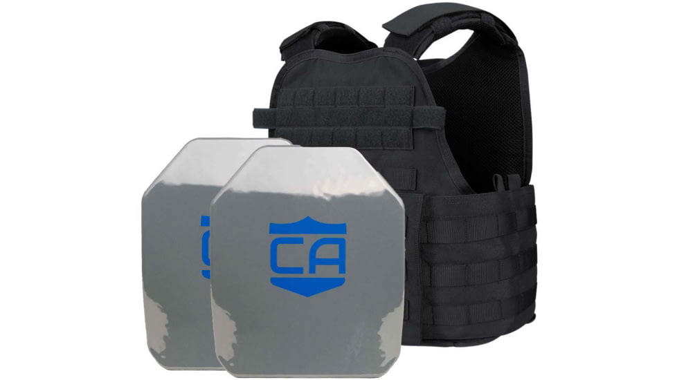 Caliber Armor AR550 Level III+ Body Armor w/ PolyShield Spall Coat and Condor MOPC Package, SAPI Cut, Black, Medium/2XL, 19-AR550-MOPC-SAPI-SPC-BK