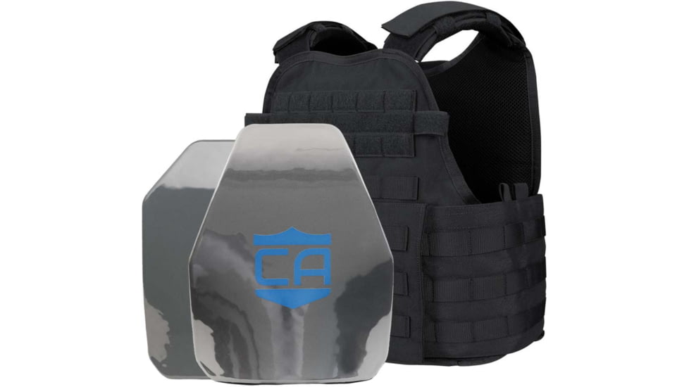 Caliber Armor AR550 Level III+ Body Armor w/ PolyShield Spall Coat and Condor MOPC Package, Shoorers, SAPI Cut, Black, Medium/2XL, MOPC-SAPI-SC-SPC-BK