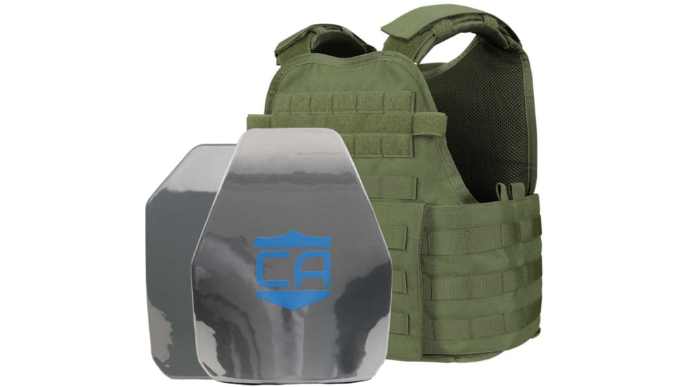 Caliber Armor AR550 Level III+ Body Armor w/ PolyShield Spall Coat and Condor MOPC Package, Shoorers, SAPI Cut, OD Green, Medium/2XL, MOPC-SAPI-SC-SPC-OD